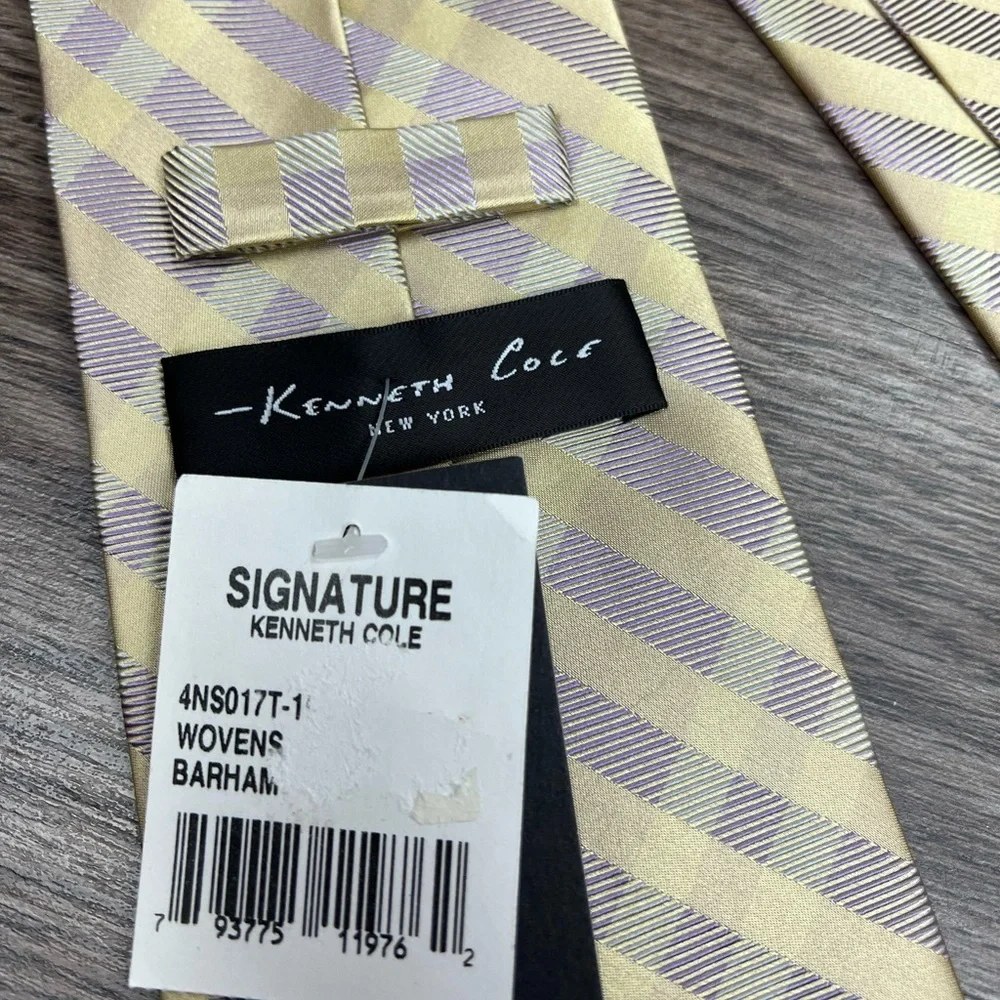 Kenneth Cole NWT Yellow & Lavender Plaid Silk Tie - Picture 3 of 5